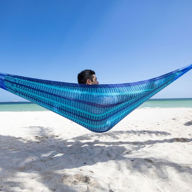 Hamac mexican net dublu întuneric și albastru deschis hamac dublu by MacaMex MA-00027 color blue