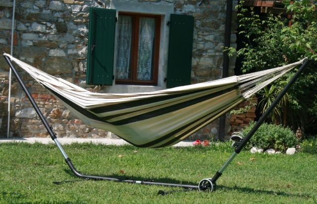 Cuba GiganteHammock stand metalic în set cu hamac dublu Brasil Comfort Premium Cafe Brasil Comfort Cafe by MacaMex MA-90144 color beige