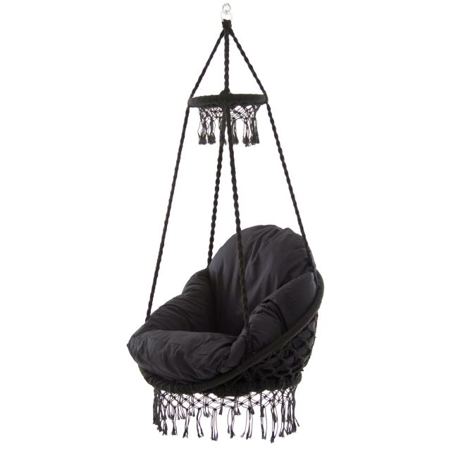 Polyester Macrame Deluxe Chair With Fringe - Eclipse -dark blue by Vivere VI-MACRAME-03 color black