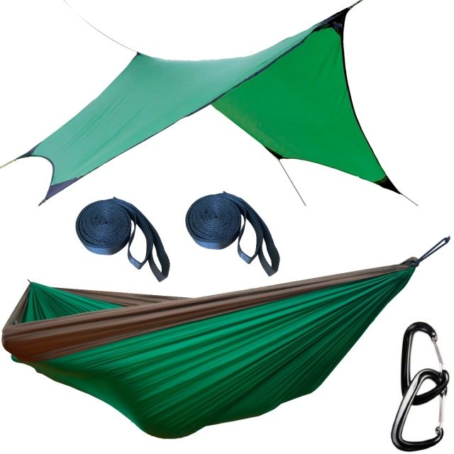 Set de hamac ușor OffRoad XXL cu prelata și curele de copac verde-kaki by Hideaway Outfitters HO-91000 color green