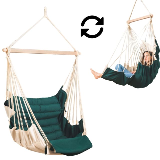 Scaun suspendat SoftChair Emerald, certificat FSC™, tapițat în verde rezistent la intemperii by MacaMex MA-11503 color green