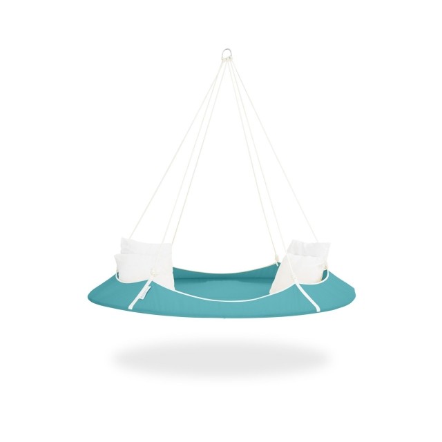Set de șezlonguri suspendate albastru acvatic 1,8 m cu cadru negru 2,4 m, rezistent la intemperii by Hangout Pod TI-HAT18WEAQ color turquoise