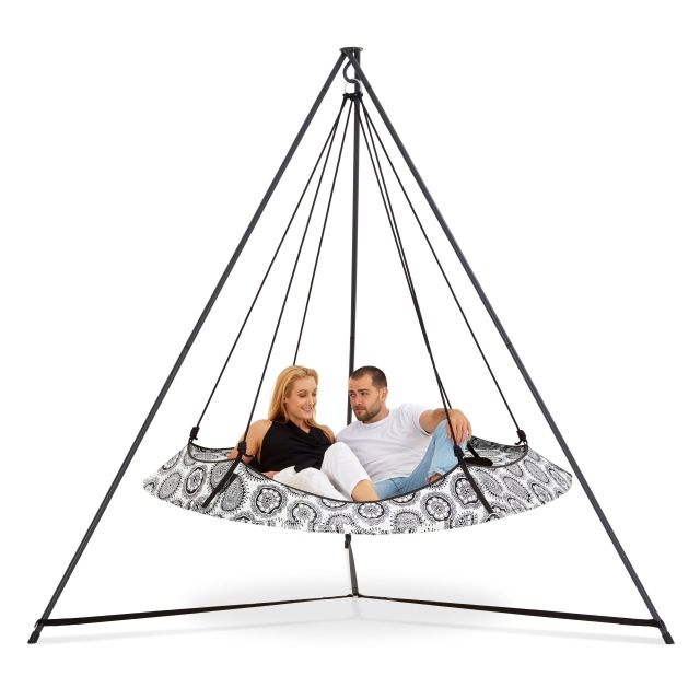 Set de pat suspendat de 1,8 m cu model mandala cu cadru negru de 2,4 m by Hangout Pod TI-HAT18BKMA color camouflage