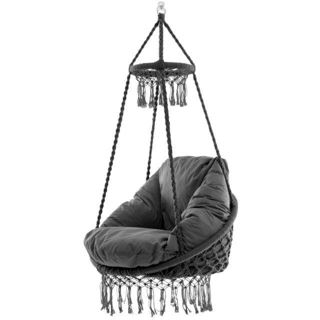 Polyester Macrame Deluxe Chair With Fringe - Fog Grey by Vivere VI-MACRAME-02 color grey/silver