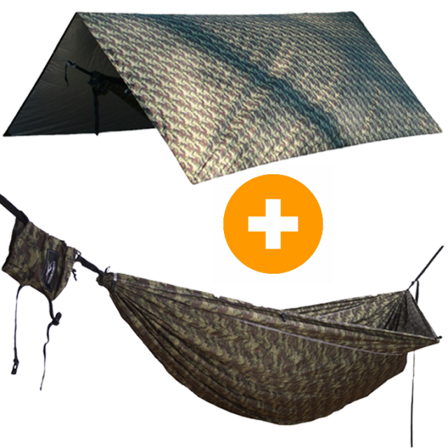Hamac de călătorie off-road + UPF50 + izolație termică UPF50+ prelata camuflaj + atașament by Hideaway Outfitters HO-91101 color camouflage
